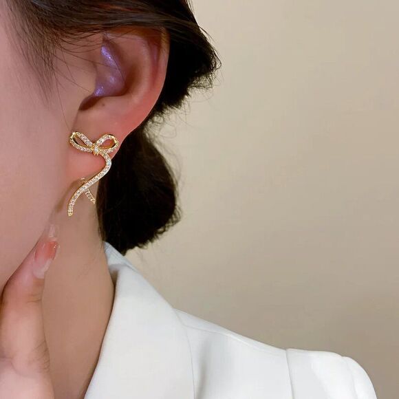 Crystal Bow Earrings in Gold - Picture 6 of 10